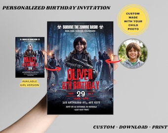 Personalized Zombie Apocalypse Birthday Invitation with Photo : Halloween Birthday Party Invite (Digital Download)