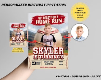 Personalized Baseball Birthday Invitation with Photo : Custom Kids Sports Party Invite (Digital Download)