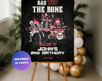 Cartel de bienvenida de cumpleaños de Bad Two the Bone: Póster de segundo cumpleaños de Rock and Roll (descarga digital)