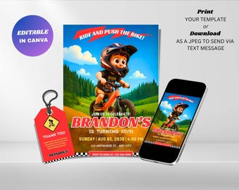 Editable Bike Birthday Invitation : Printable Balance Bike Party Card (Digital Download)