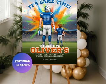 Football Birthday Welcome Sign Template : Editable Sports Party Poster (Digital Download)