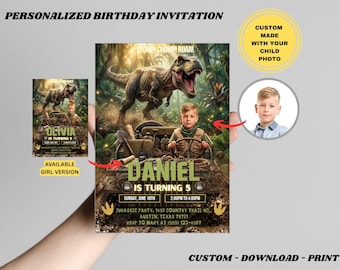 Custom Photo Dinosaur Birthday Invitation : T Rex Adventure Party (Digital Download)
