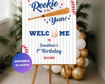 Rookie of The Year Baseball Birthday Welcome Sign : Editable Sports Party Poster (Digital Download)