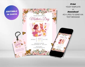 Editable Floral Mother's Day Brunch Invitation : Mom and Brunch Invite (Digital Download)