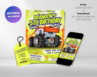 Editable Monster Truck Birthday Invitation : Printable Monster Jam Party Template (Digital Download)