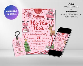 Editable Funny Christmas Party Invitation : Ho Ho Hos Friendsmas Holiday Invite (Digital Download)