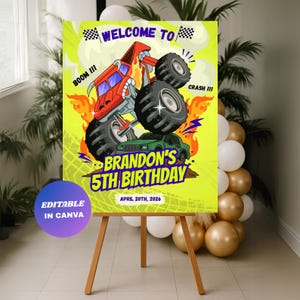 Editable Monster Truck Birthday Welcome Sign :  Printable Monster Jam Party Poster (Digital Download)