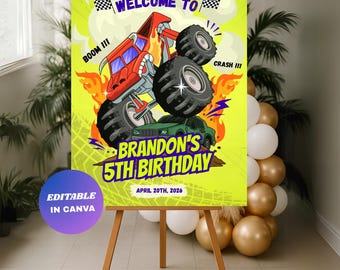 Editable Monster Truck Birthday Welcome Sign :  Printable Monster Jam Party Poster (Digital Download)