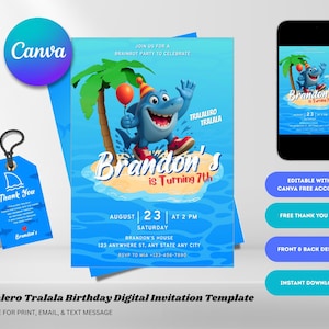 Convite de aniversário editável de tubarão anormais, convites para festa de aniversário de tubarão, convite para festa de tubarão, convite para aniversário de verão