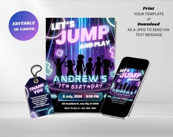 Invito di compleanno sul trampolino: invito modificabile per la festa del salto (download digitale)