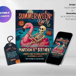 Editable Summerween Birthday Invitation : Ghost Pool Party Template (Digital Download)