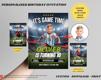 Personalized Soccer Birthday Invitation with Photo : Kids Sport Party Invite (Digital Download)