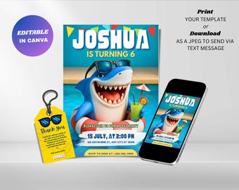 Shark Pool Party Invitation : Editable Kids Birthday Invite (Digital Download)
