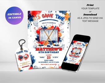 Hockey Birthday Invitation : Editable Ice Hockey Party Invite (Digital Download)