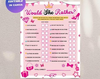 Would She Rather Printable Game : Sweet 16 Birthday Party Trivia (Digital Download)