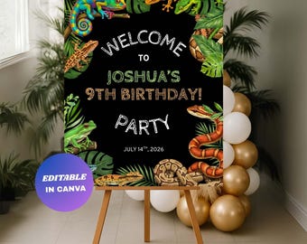 Editable Reptile Birthday Welcome Sign : Animal Encounter Party Poster (Digital Download)