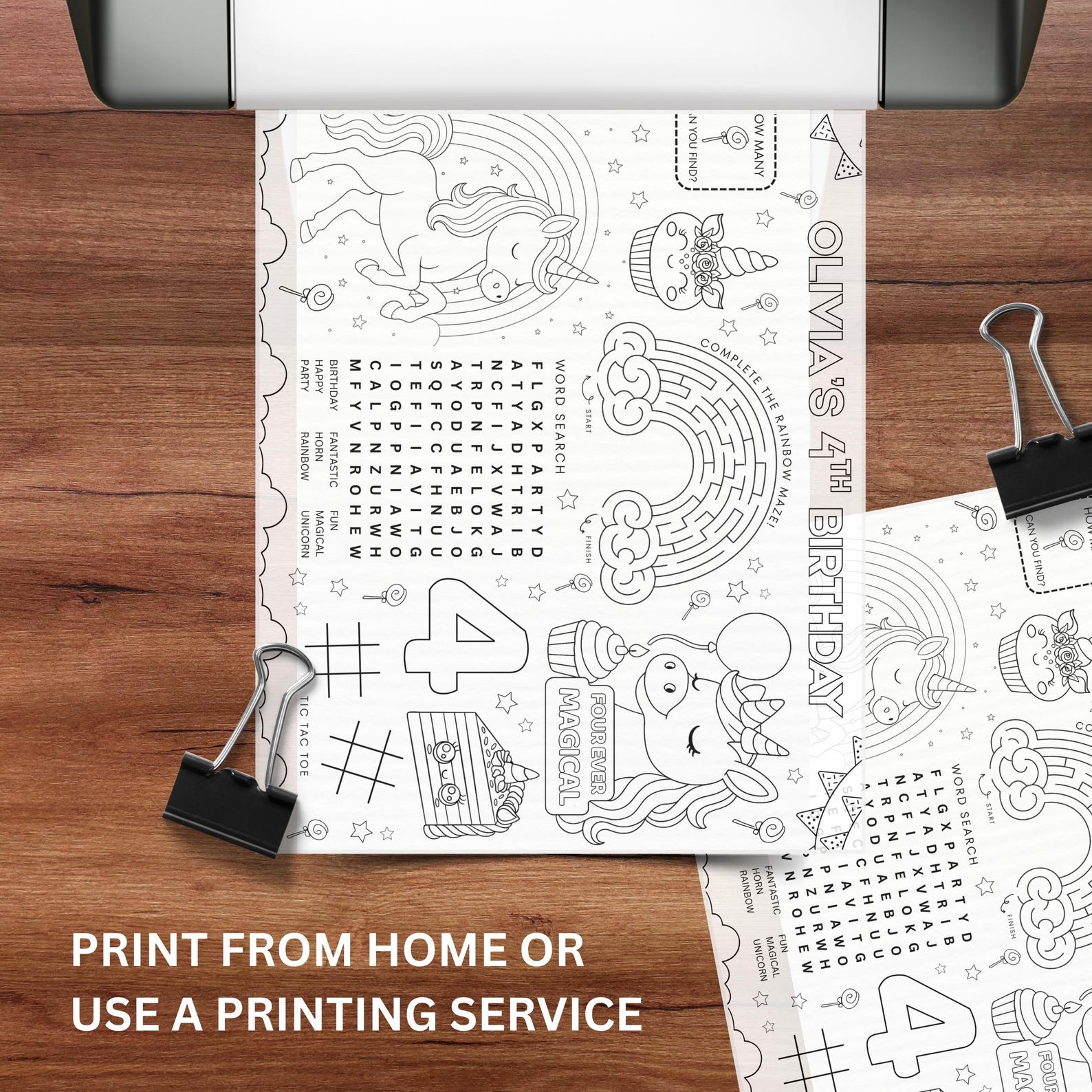 Editable Unicorn Birthday Coloring Placemat : Four Ever Magical Kids ...
