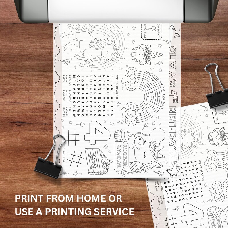 Editable Unicorn Birthday Coloring Placemat : Four Ever Magical Kids ...
