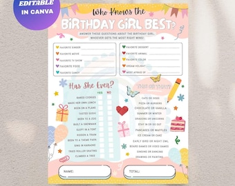 Who Knows the Birthday Girl Game : Editable Party Games for Her (Digital Download)