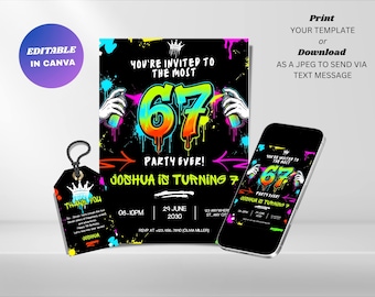Editable Six Seven Graffiti Birthday Invitation : 67 Viral Meme Kids Party Invite (Digital Download)