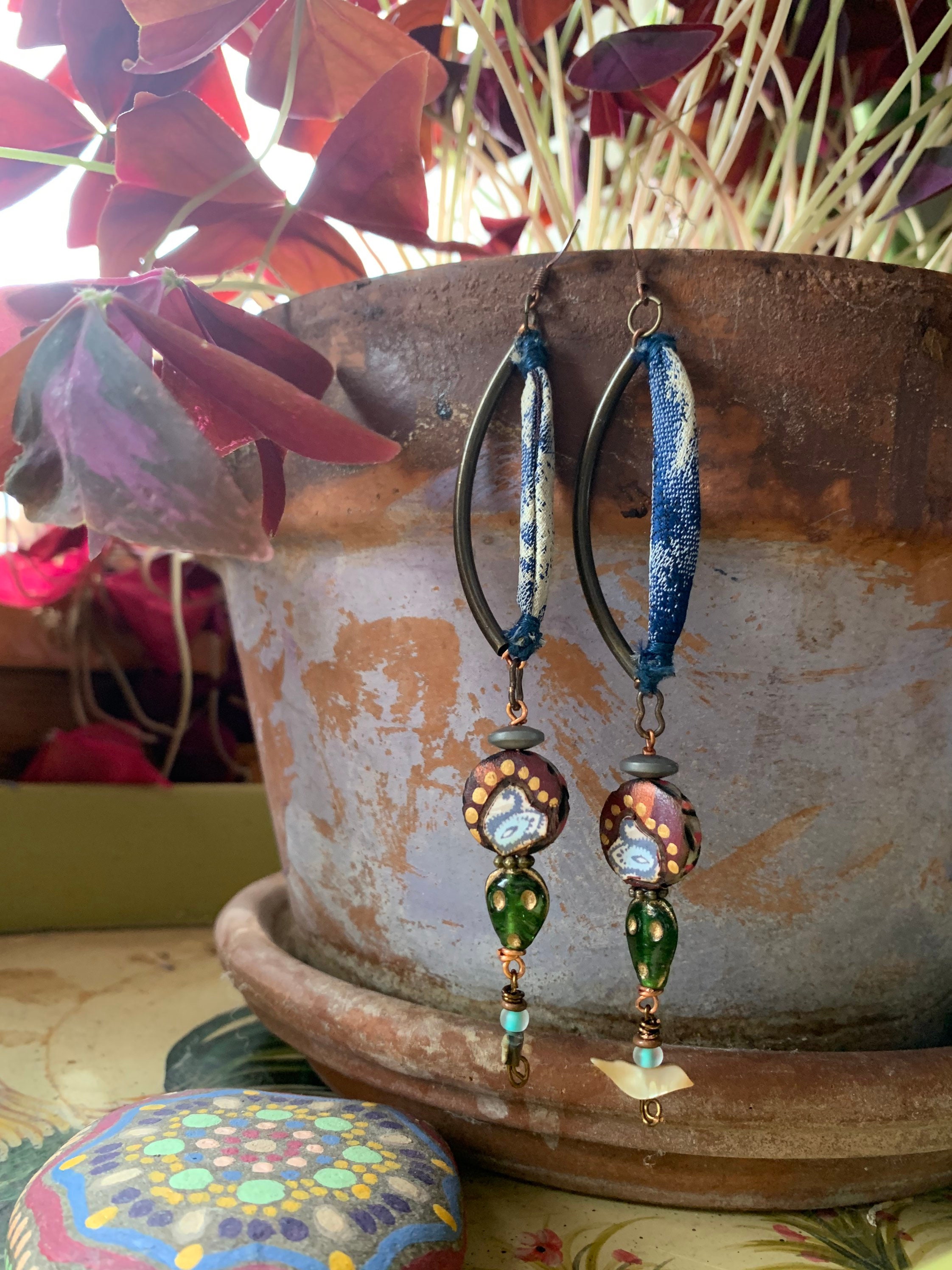 Mixed Media EARRINGS hand beaded earrings modern earrings Etsy