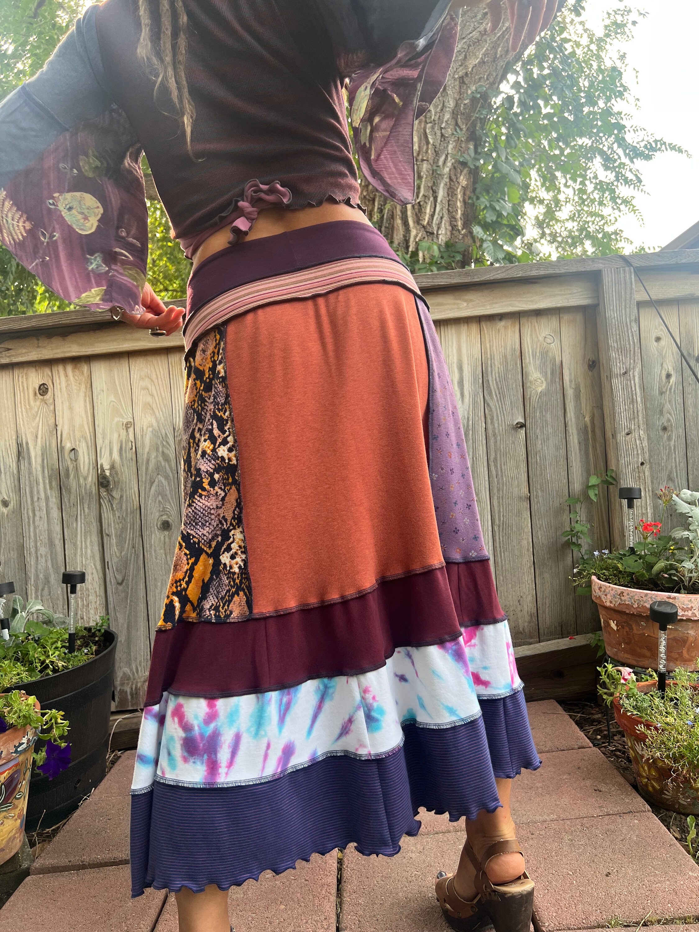 Boho Skirt, M/L Patchwork Skirt, Eco Clothing, Boho Jersey