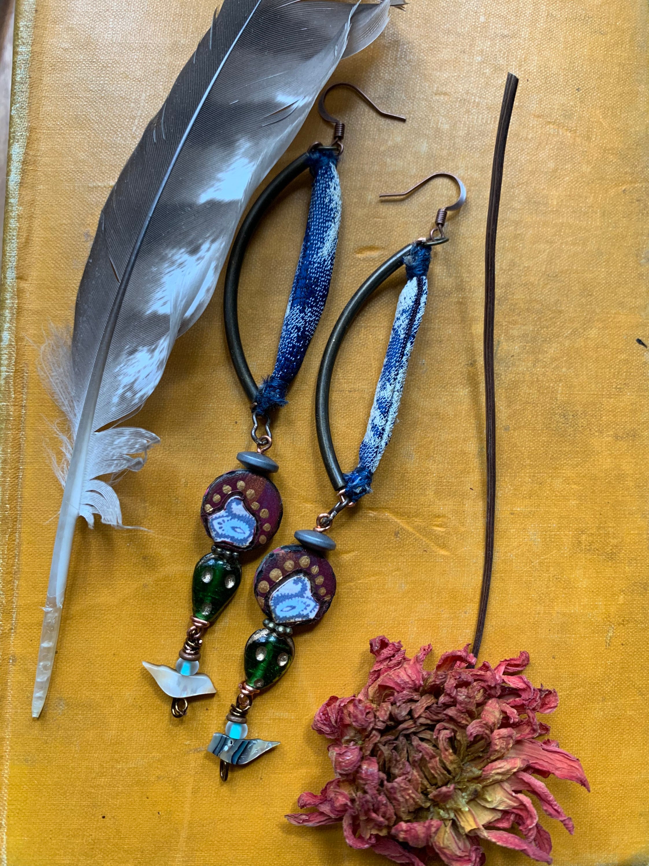 Mixed Media EARRINGS hand beaded earrings modern earrings Etsy