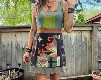 Eco Janis Mini dress size S/M hippy tunic, retro style tunic dress, patchwork tunic, eco tunic, abstract tunic, funky tunic, Zasra