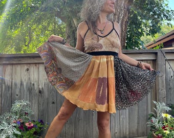 Eco tank DRESS S/M Ropa reciclada, vestido folklórico, vestido de verano, vestido sin mangas, vestido patchwork, mini vestido, vestido hippie Zasra
