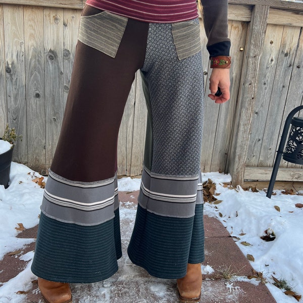 Eco gaucho  PANTS, Size S/M, patchwork pants, boho, hippy pants, flow pants, eco jersey pants, eco clothing, wide leg pants,  Zasra