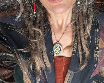 Artisan Gypsy earrings, mixed media earrings, folk earrings,  dangle earrings, abstract clay and glass  earrings, red moon  earrings, Zasra