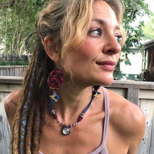 Fabric EARRINGS artsy earrings, woven fiber earrings, boho earrings, zen earrings, charm earrings,rustic earrings,  ZASRA