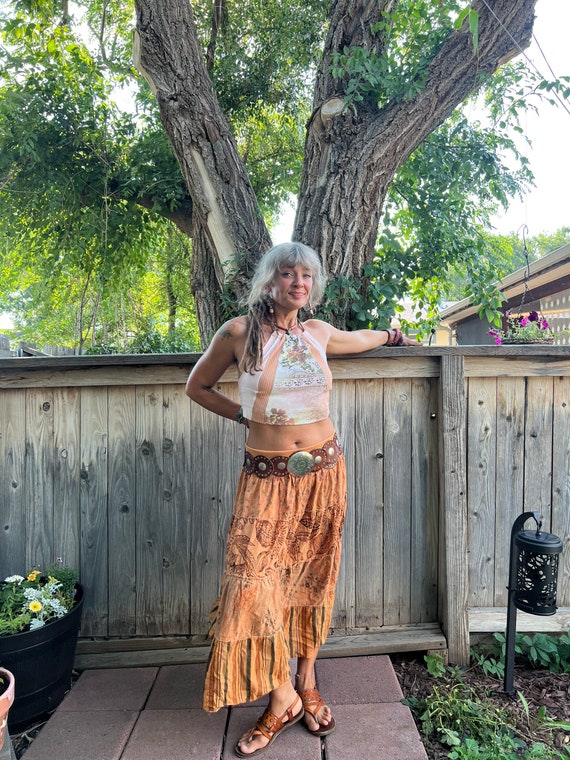 Eco Patchwork Cropped Halter Top, Size S/M, Hippie Cropped  display picture 1