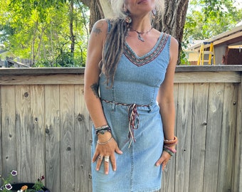 Vintage denim DRESS, size XS, denim tank dress, mini dress,  festival dress,  denim chambray dress,  fitted denim dress, Zasra