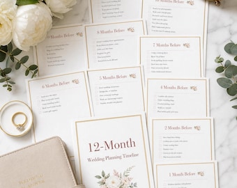 Cronograma de boda de 12 meses / Lista de planificación de 18 páginas / Guía mes a mes / Oro y marfil / Descarga instantánea en PDF