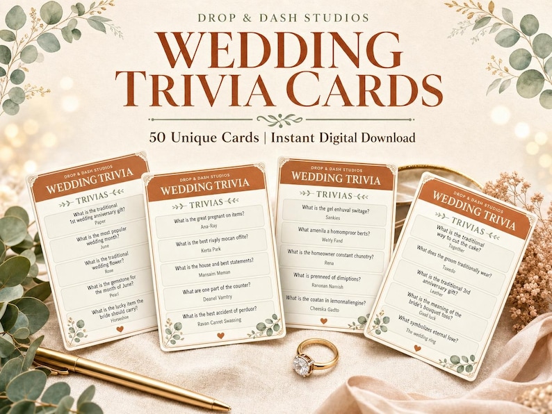 Bridal Shower Wedding Trivia Game, Couple's Engagement