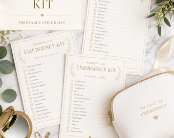 Lista de verificación para el kit de emergencia del día de la boda / Imprimible para la fiesta de los novios (Descarga en PDF)