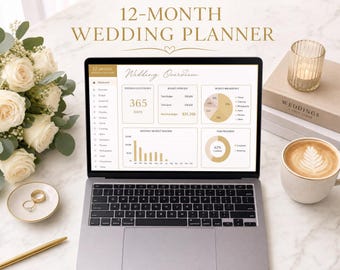 Hoja de cálculo para la planificación de bodas / Cronograma de 12 meses / Control de presupuesto / Lista de invitados / Excel y Google Sheets / Descarga instantánea