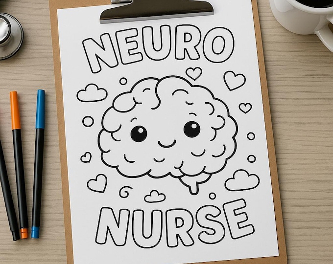 Neuro Nurse Coloring Page Cute Kawaii Brain Printable | Fun Medical Coloring Sheet | Instant Download PDF for Nurses, Students & Clinics