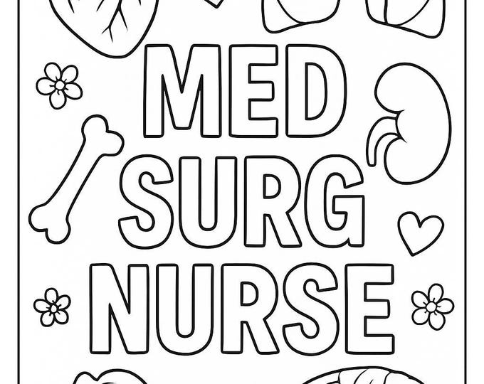 Med Surg Nurse Coloring Page - Printable Nurse Coloring Sheet, Medical Anatomy Art, Hospital Staff Gift, Instant Download PDF