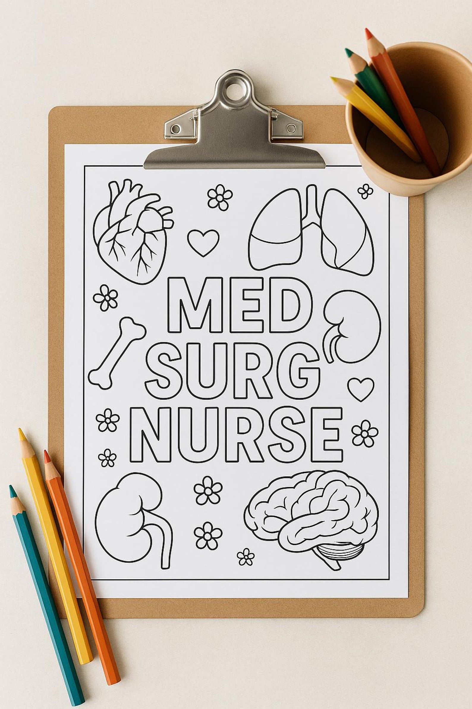 Med Surg Nurse Coloring Page - Printable Nurse Coloring Sheet, Medical ...