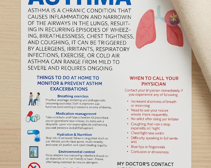 Asthma Education Handout | Printable 8.5x11 PDF | Nurse Patient Resource | Asthma Management & Exacerbation Guide Instant Digital Download