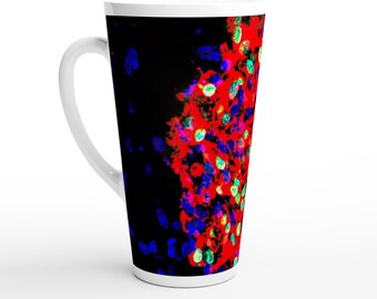 White Latte Ceramic Mug - Pancreatic Islet Regeneration Artwork with QR Code