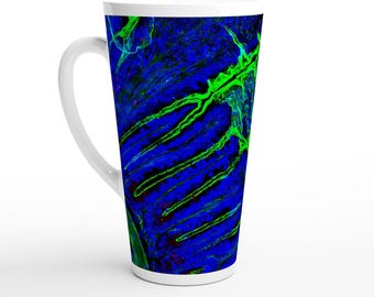 White Latte Ceramic Mug - Parasite Life Cycle Glow Artwork with QR Code