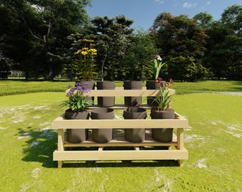 Plano para soporte de jardín de 8 cubos / Estantería de madera para macetas (Descarga en PDF)