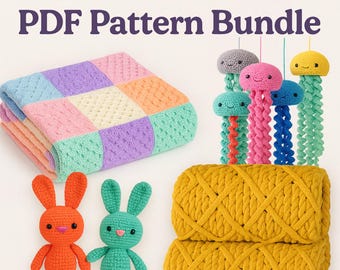 Virkmönsterpaket: Babyfiltar och amigurumi-leksaker (PDF-nedladdning)
