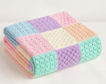 簡単かぎ針編みブランケットのパターンDIYキット｜簡単パッチワークスロー｜PDFをすぐにダウンロード