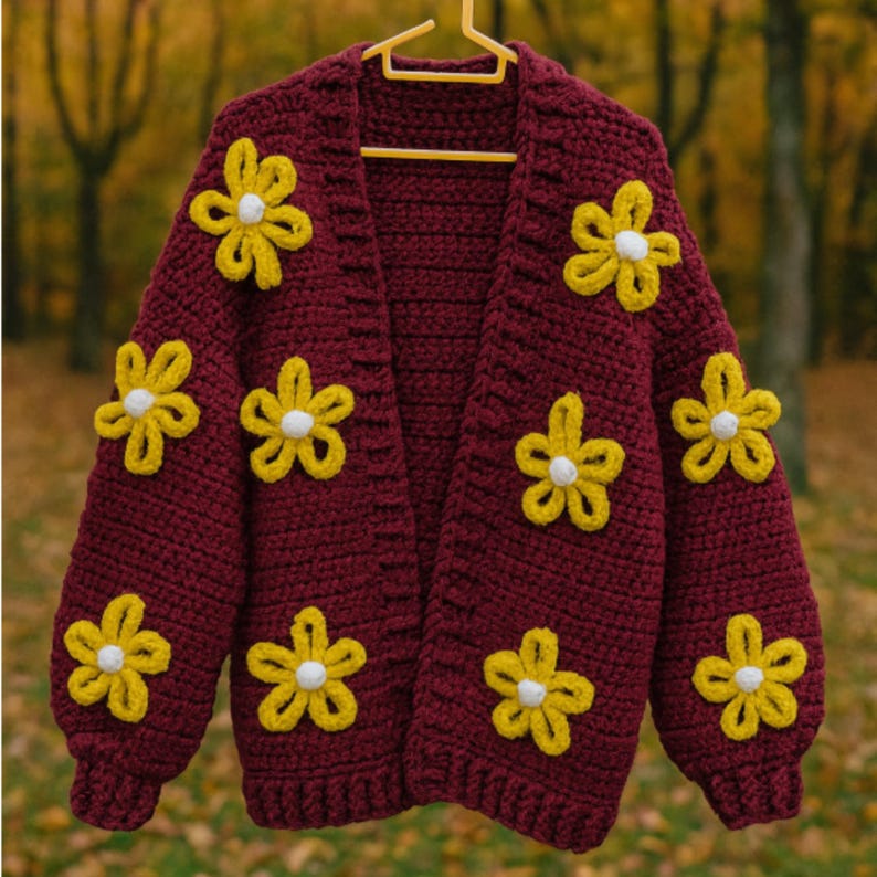 POL Clothing Open Front Floral Pattern Crochet Womens Cardigan