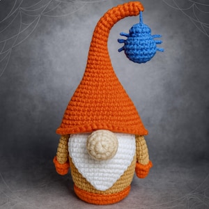 Halloween Gnome Crochet Pattern PDF | Amigurumi Gnome with Spider | Fall & Halloween Decoration DIY | Instant Download