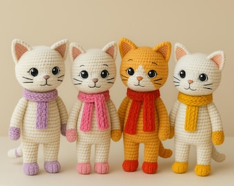Crochet Amigurumi Cat Pattern - DIY Plush Toy, Amigurumi Cat with Scarf, Digital PDF, Handmade Cat Toy, Beginner-Friendly Crochet Pattern